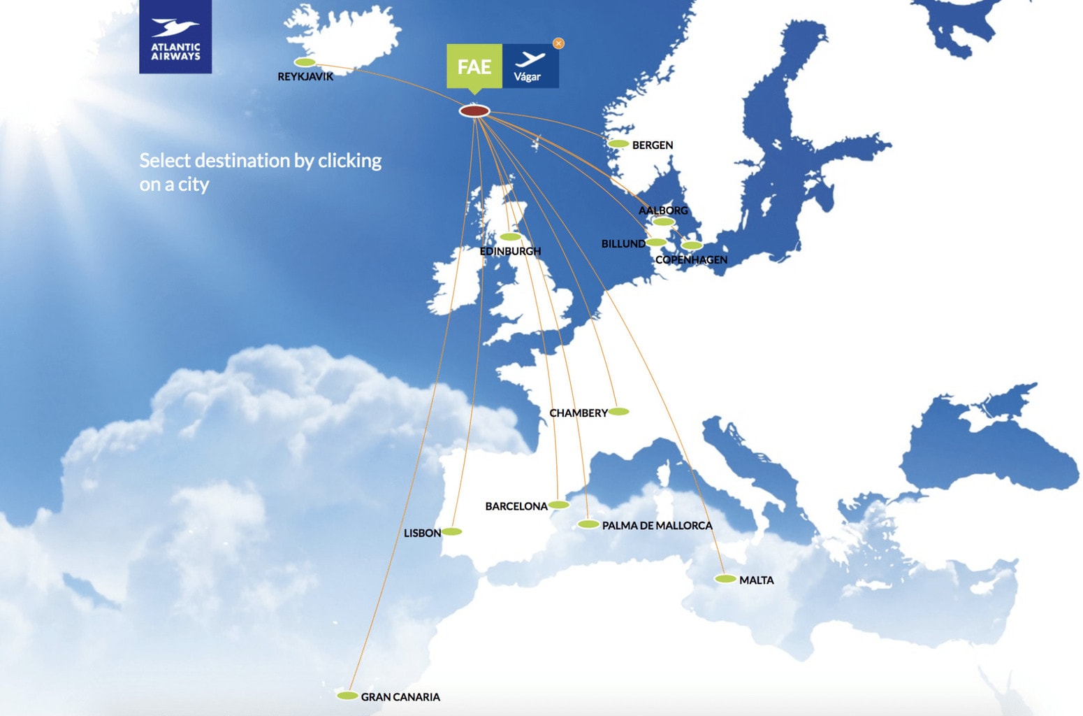 Route map from Atlantic Airways