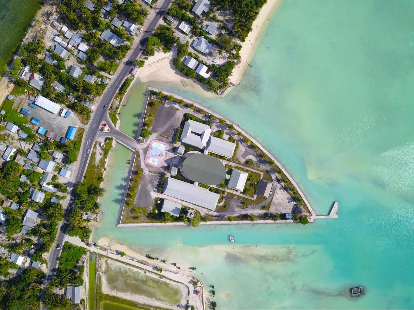 Drone shot of Kiribati Parliament House
